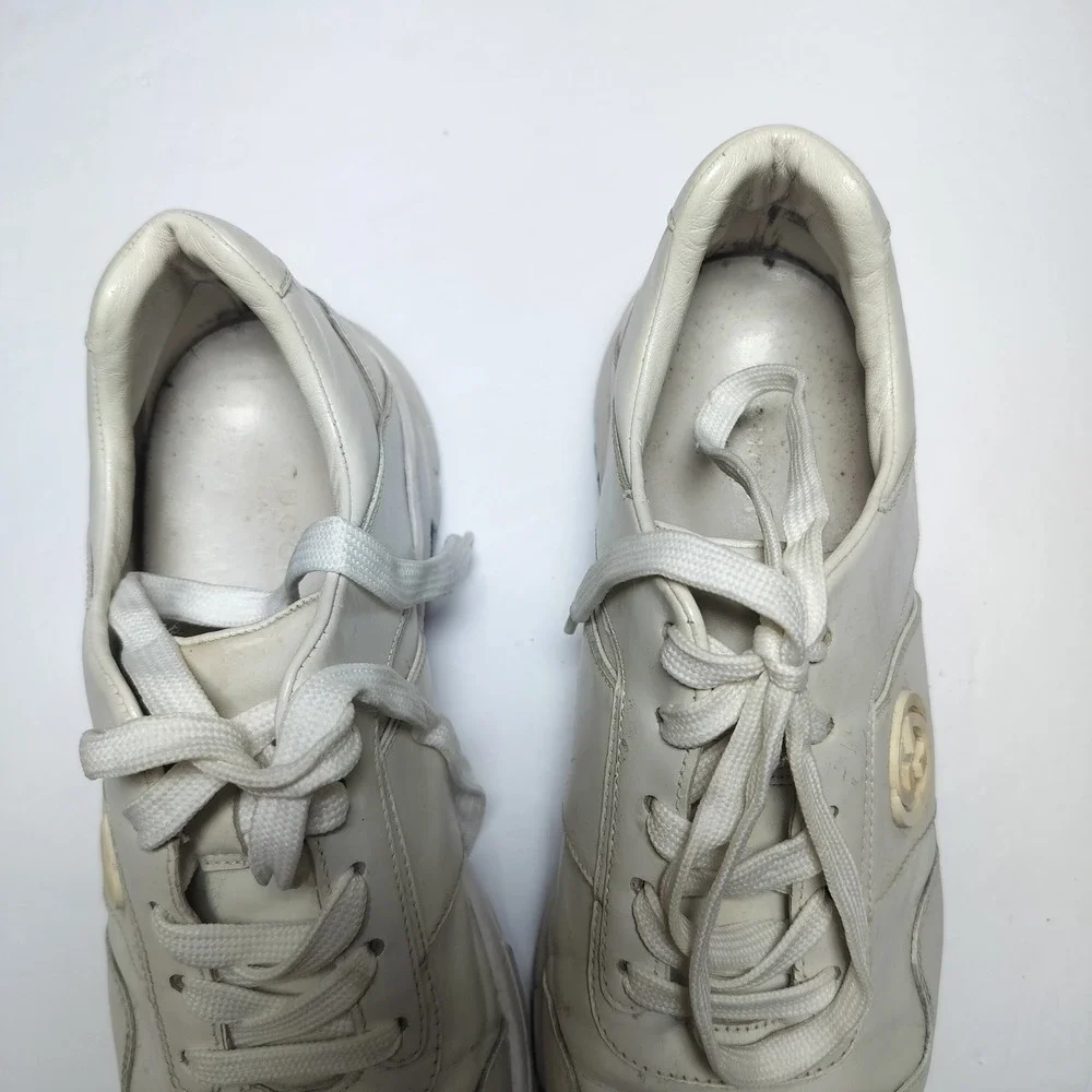 Gucci Interlocking G Leather Sneakers Off-White Low Top Trainers Mens 10.5 - Picture 13 of 16